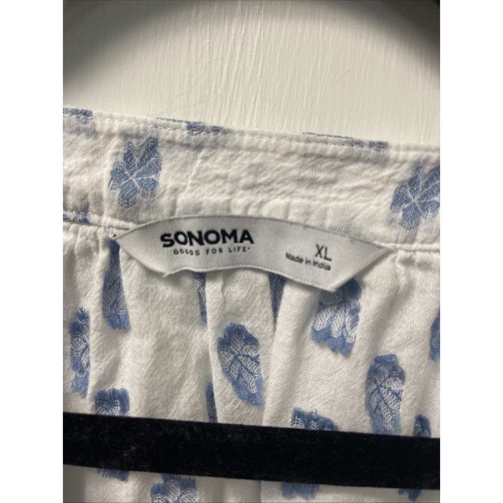 Sonoma Goods For Life Blouse Top Women's XL Blue Floral Rayon 3/4 Sleeve Peasant - Picture 2 of 13